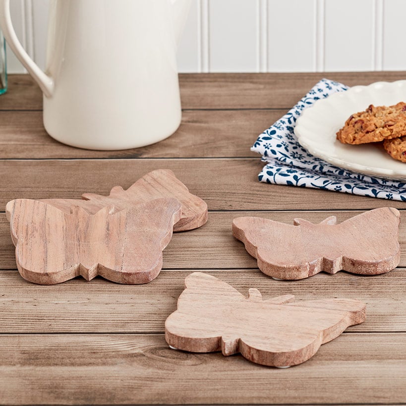 Dolly Parton Acacia Wood Butterfly Coasters - Set of 4