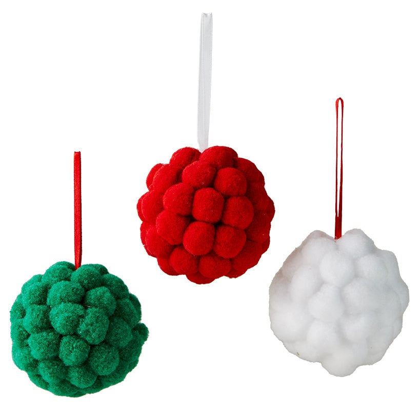 Whimsical Set of Felt Pom Pom Ornaments