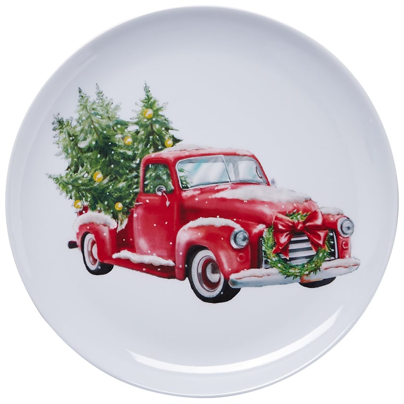 Set of 4 Festive Holiday Truck Melamine Plates