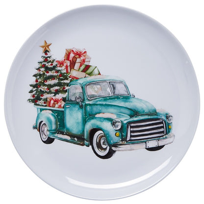 Set of 4 Festive Holiday Truck Melamine Plates