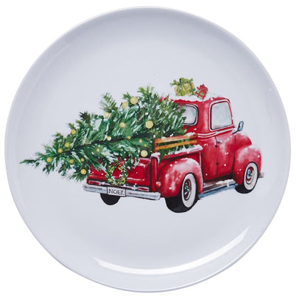 Set of 4 Festive Holiday Truck Melamine Plates