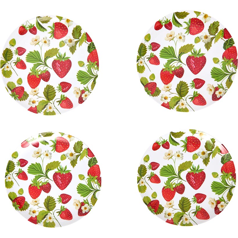 Fresh off the Vine Strawberry Pattern Plates or Beaded Wooden Serving Tray