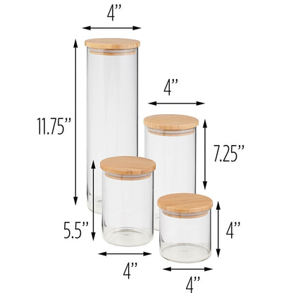 Bamboo Lid Glass Canisers Set of 4