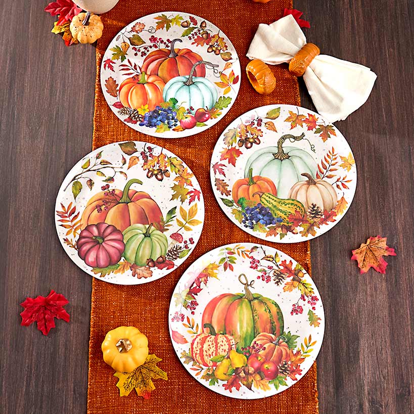 Set of 4 Harvest Dinner Plates or Napkin Rings