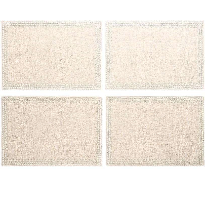 Homewear Linen Hemstitch Border Set of 4 Placemats 13" x 19"