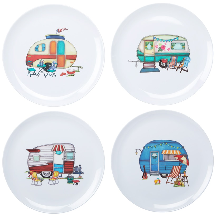 Set of 4 Melamine Camper Dinner Plates