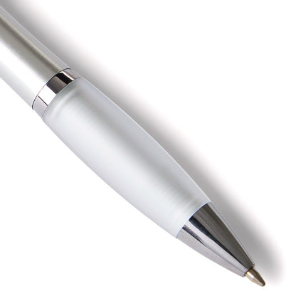 Pen with Rubber Grip Silver with Blue Ink Set of 8