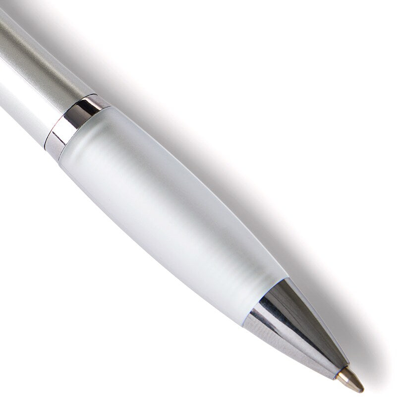 Pen with Rubber Grip Silver with Blue Ink Set of 8
