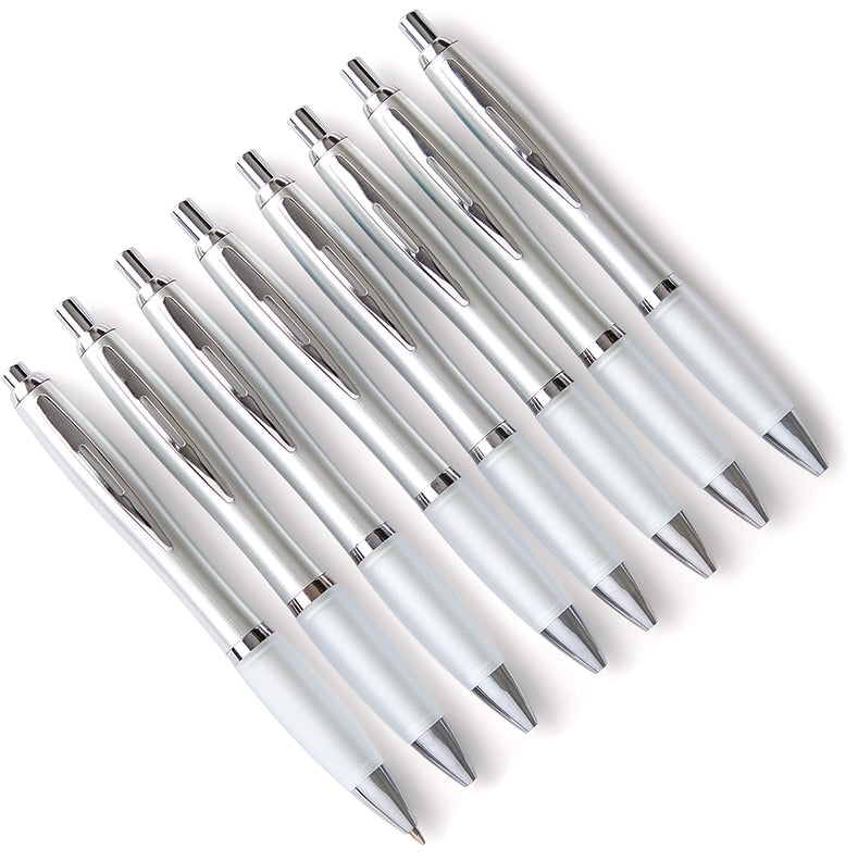Pen with Rubber Grip Silver with Blue Ink Set of 8