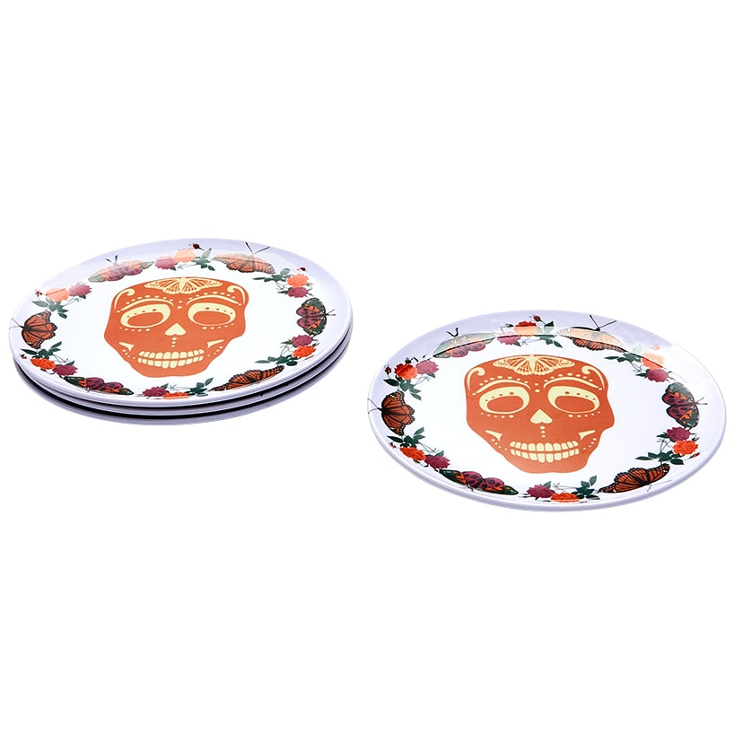 Skull and Butterfly Melamine Appetizer Plates - Set of 4