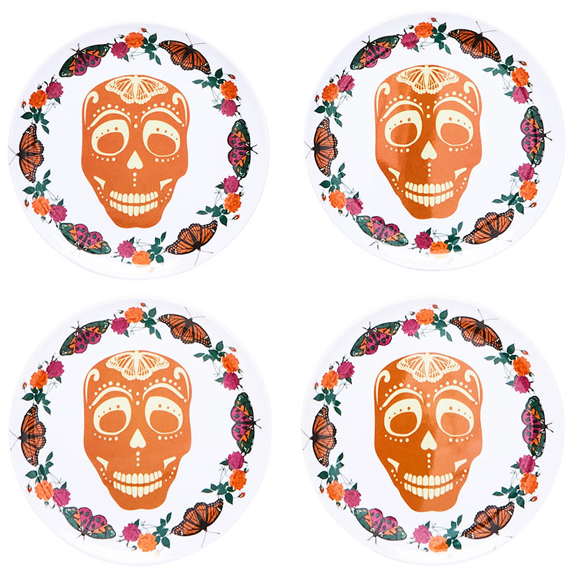 Skull and Butterfly Melamine Appetizer Plates - Set of 4