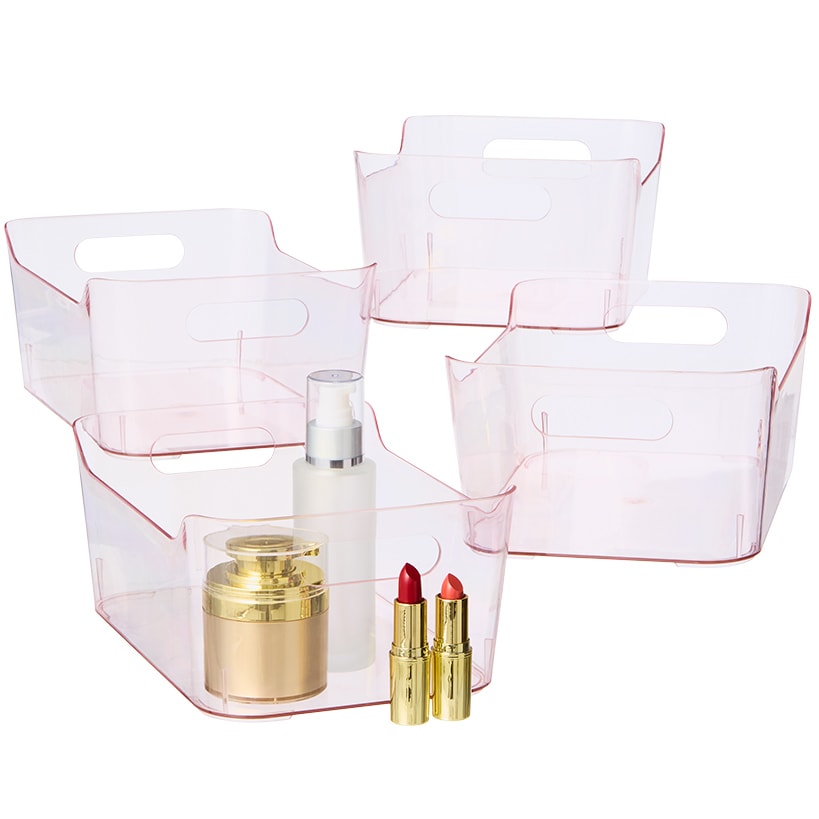 Small Plastic Storage Bins in Blush - Set of 4