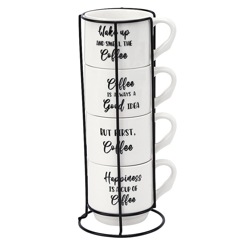 Stoneware Stackable Coffee Mug Set with Stand