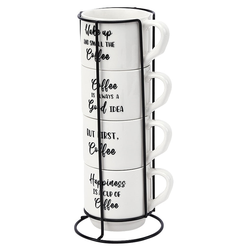 Stoneware Stackable Coffee Mug Set with Stand