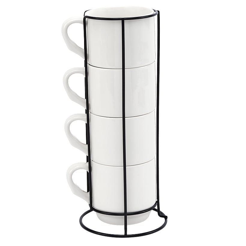 Stoneware Stackable Coffee Mug Set with Stand