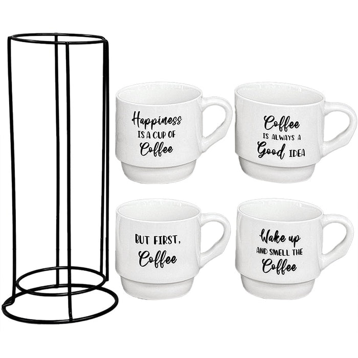 Stoneware Stackable Coffee Mug Set with Stand | LTD Commodities