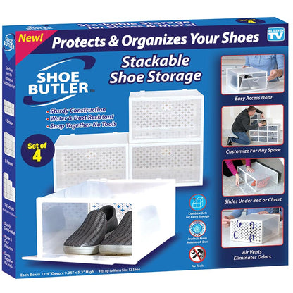 Shoe Butler™ Stackable Shoe Storage - Set of 4 for Protection, Organization