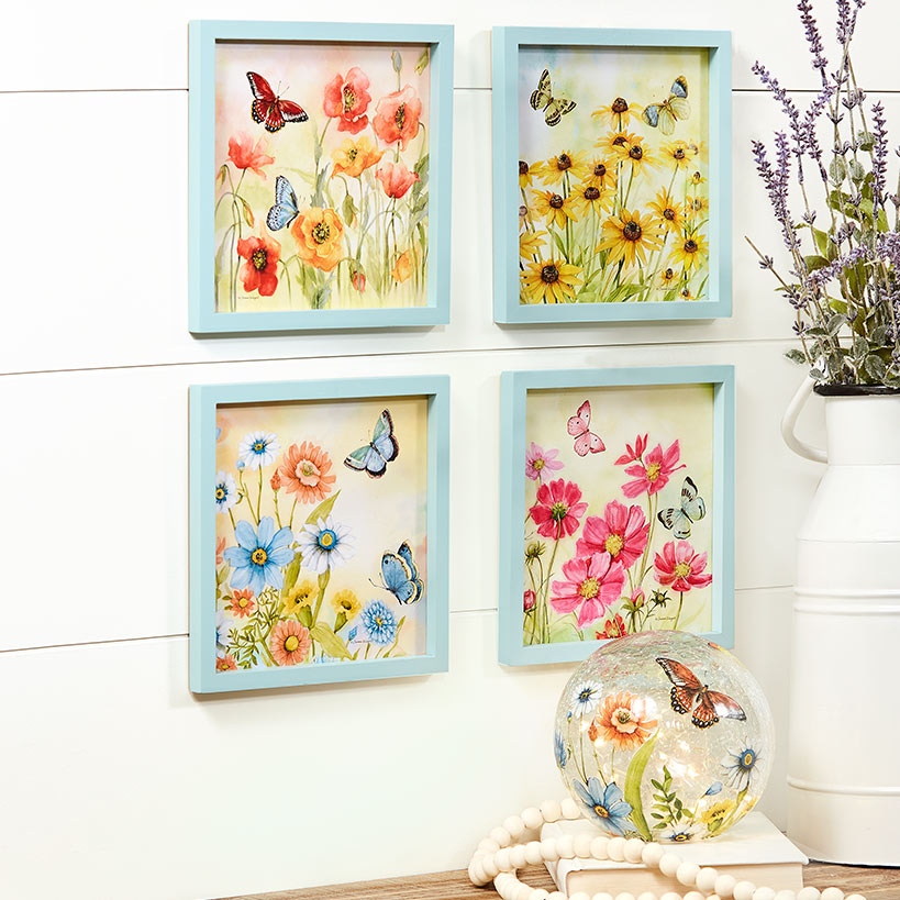 Framed Wall Art - Hummingbird, Butterfly, or Seashell Theme - 4 Pc#select-set_butterfly