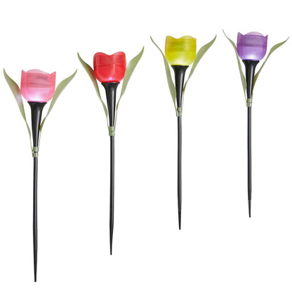 Set of 4 Tulip Solar Garden Stakes