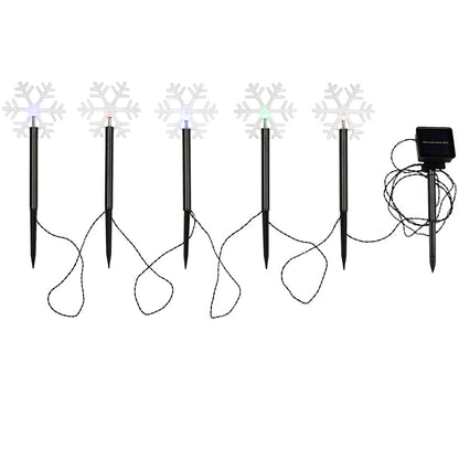 Solar LED Christmas Snowflake Changing Lights Set of 5
