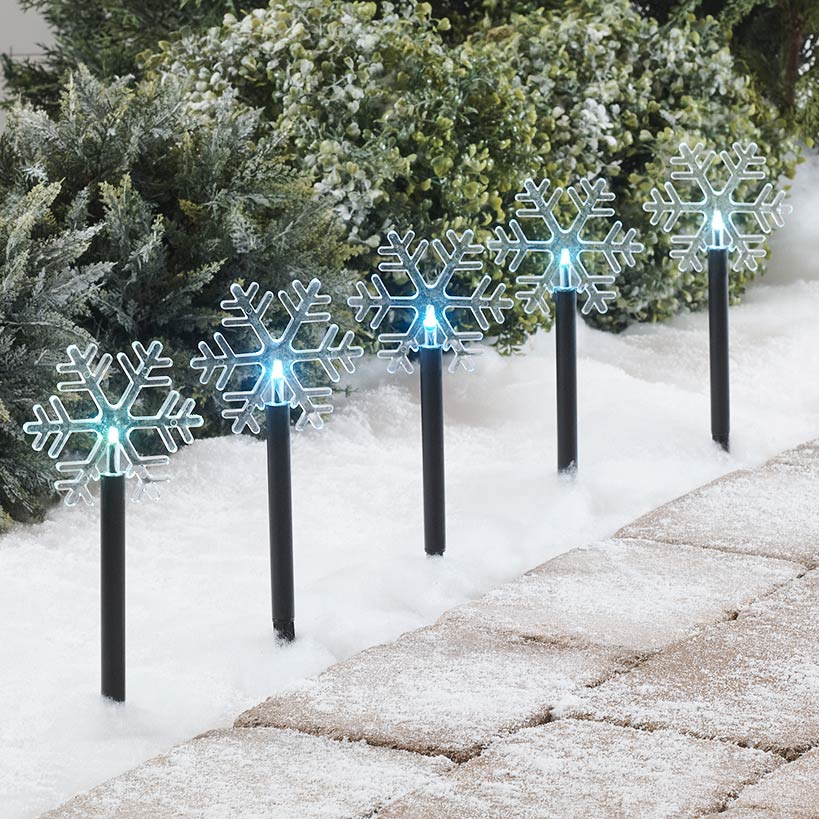 Solar LED Christmas Snowflake Changing Lights Set of 5