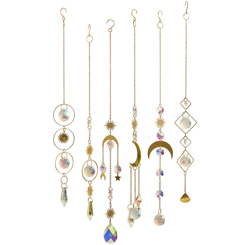 Set of 6 Glass Hanging Suncatchers - Decorative Art Glass Window Decor