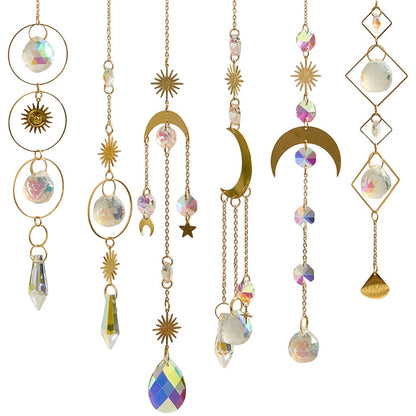 Set of 6 Glass Hanging Suncatchers - Decorative Art Glass Window Decor