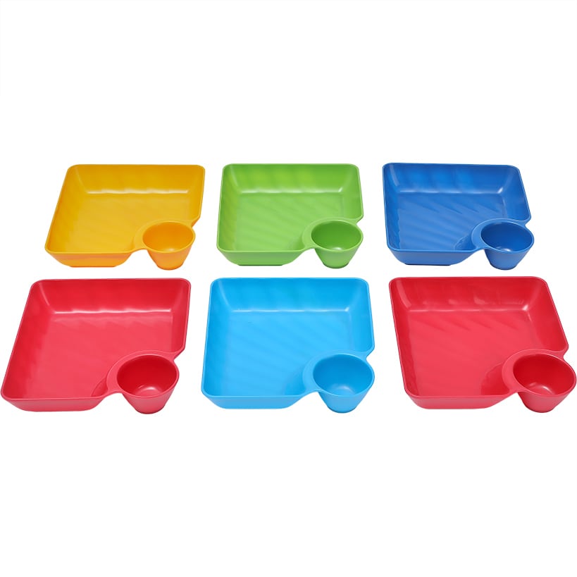 Multicolored Chip and Dip Set of 6 Divided Individual Snack Trays
