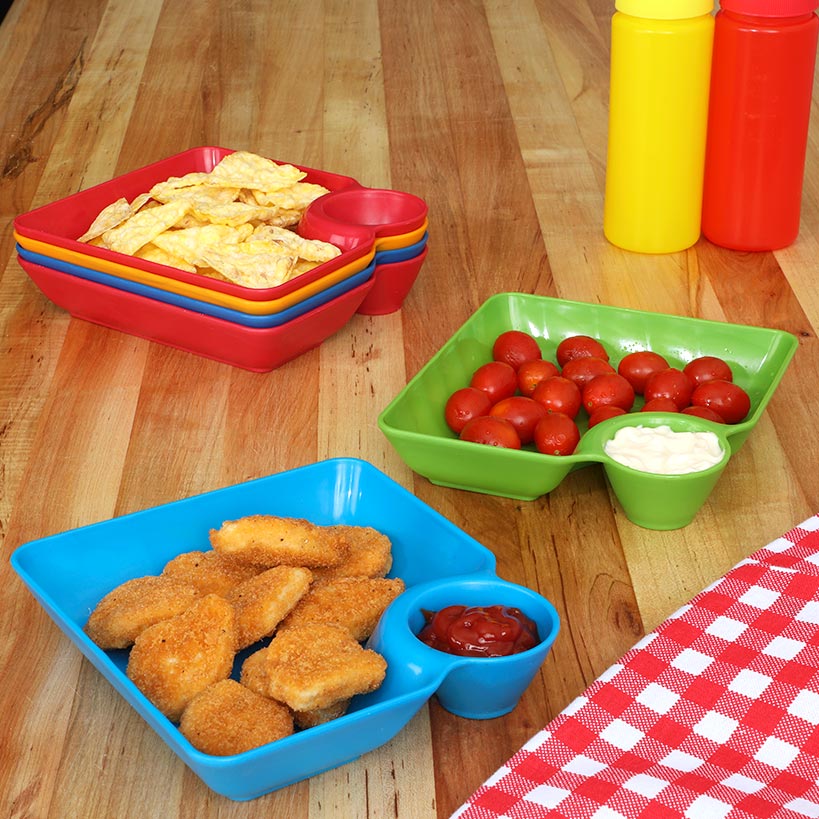 Multicolored Chip and Dip Set of 6 Divided Individual Snack Trays