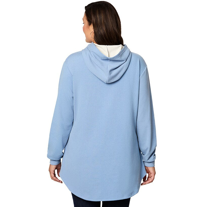 Women's Long-Sleeve Hooded Pullover with Decorative Buttons#select-color_blue