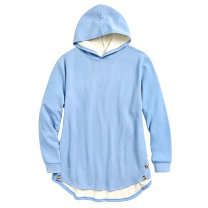 Women's Long-Sleeve Hooded Pullover with Decorative Buttons