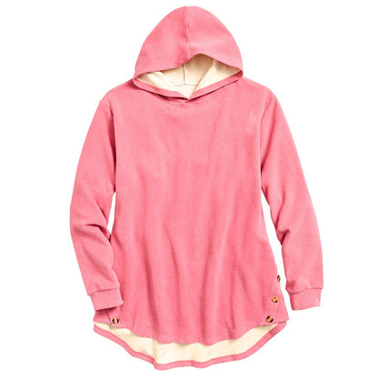 Women's Long-Sleeve Hooded Pullover with Decorative Buttons