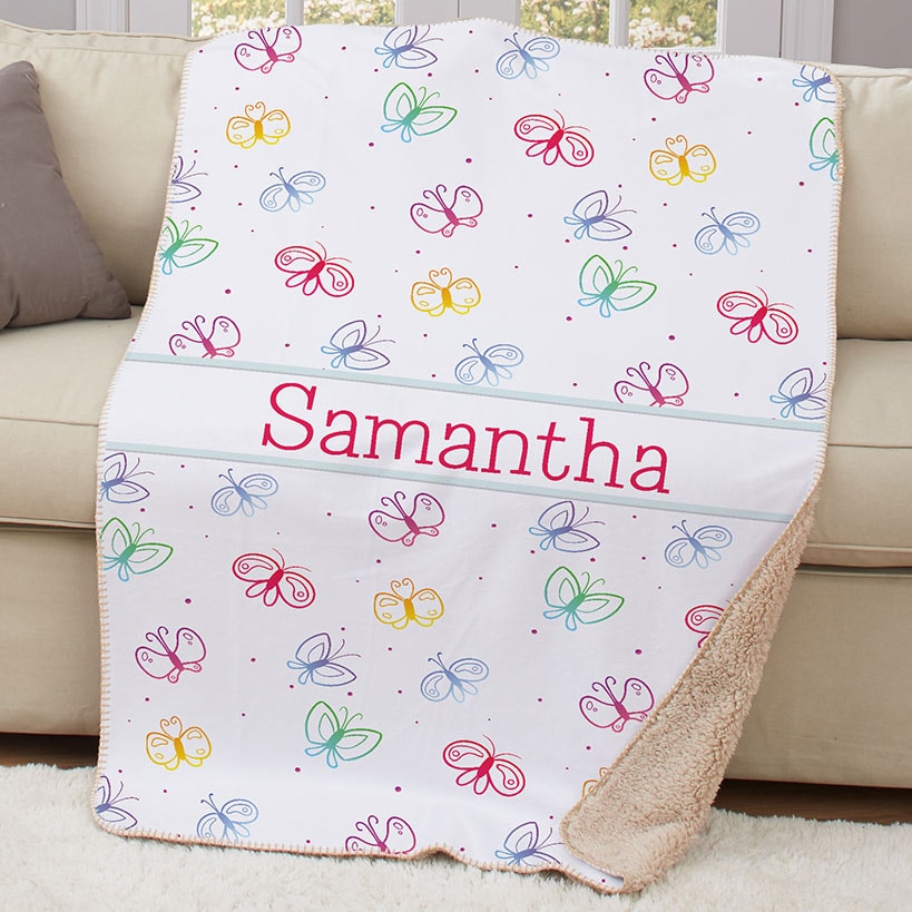 Personalized Butterflies Sherpa Throw