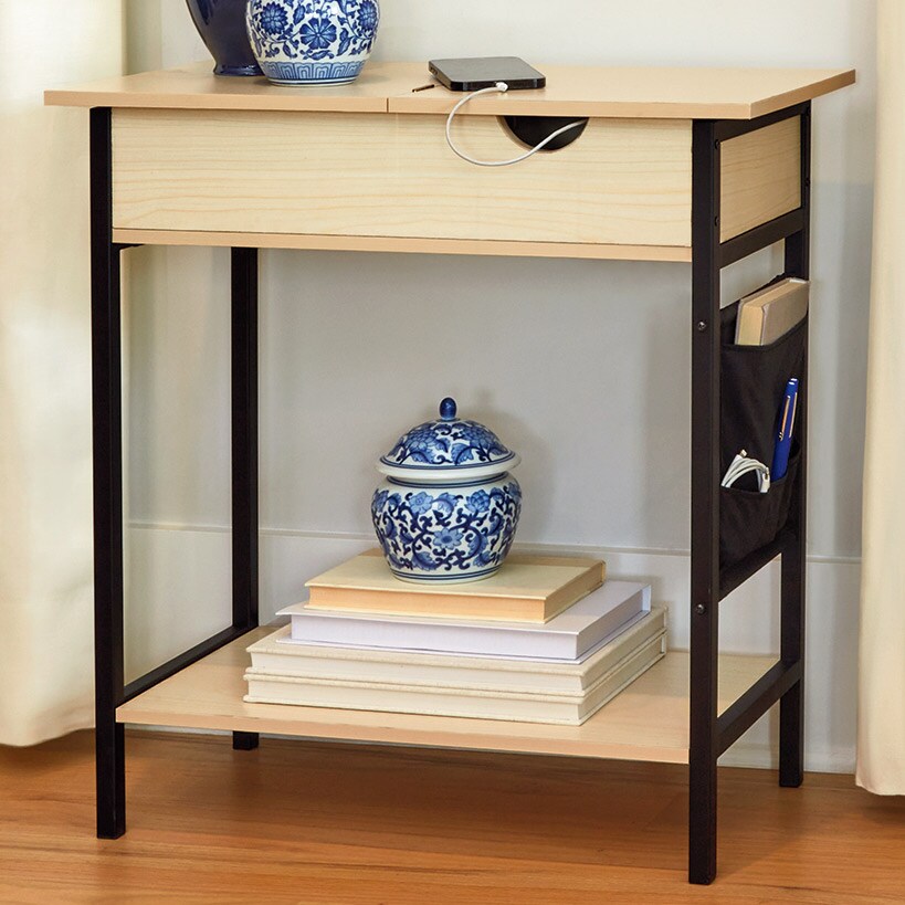 Accent Storage Side Table with Flip-Top and Charging Outlet
