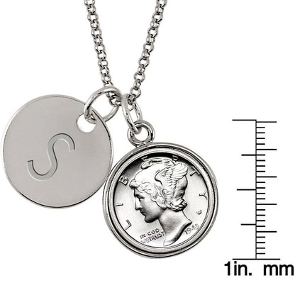 Silvertone Personalized Mercury Dime and Pendant Necklace