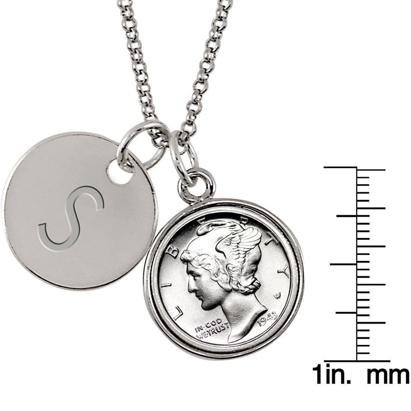 Silvertone Personalized Mercury Dime and Pendant Necklace