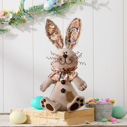 Pink Easter Plush Country Bunny With Flower Print