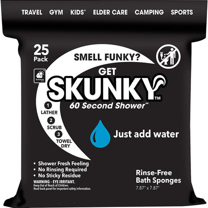 Skunky™ Disposable Bathing Sponge Wipes - Just Add Water for a Quick Clean