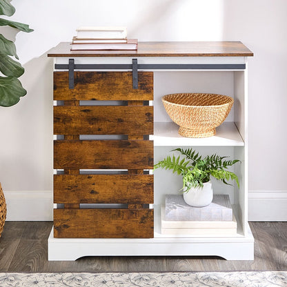 Two Tone Slidling Door Storage Cabinet with Shelves 31.5"H