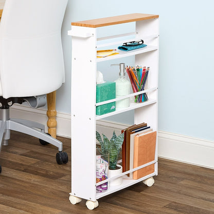 Slim Rolling Storage Cart with Handle 4 Tier