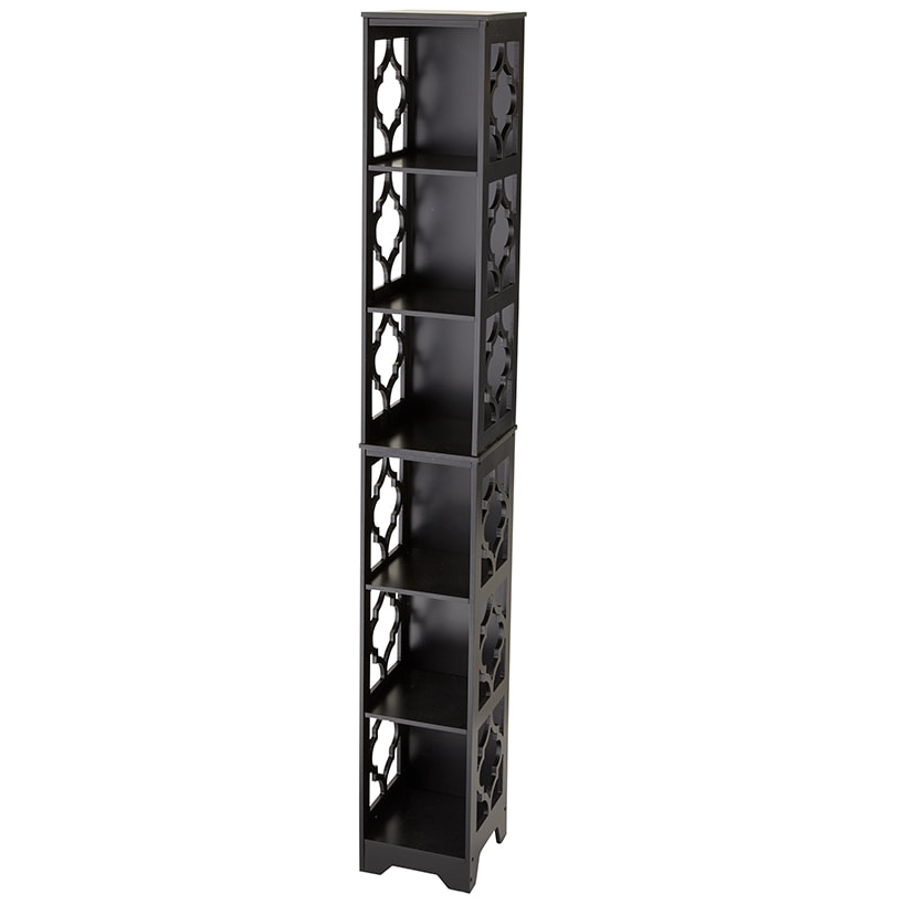 Slim Wood Storage Tower with Decorative Open Display Sides - 6-Tier