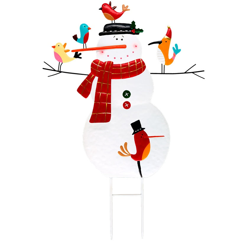 Snowman with Birds Garden Stake