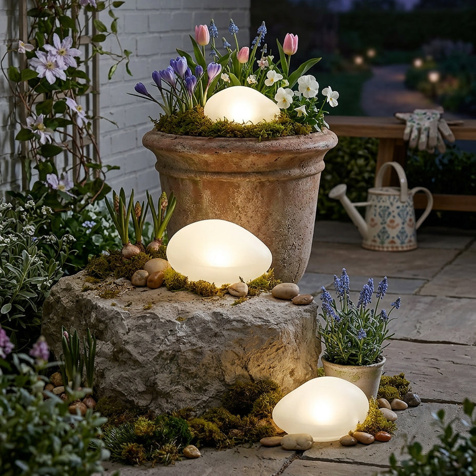 Solar White Rock Light Outdoor Decor