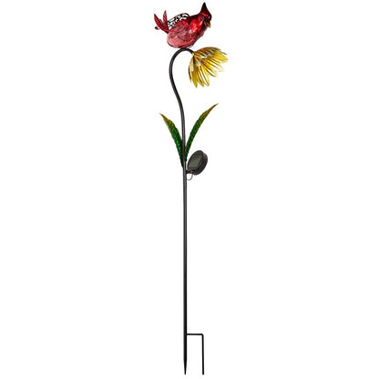 Solar Flower With Perched Bird Garden Stake - Blue or Red