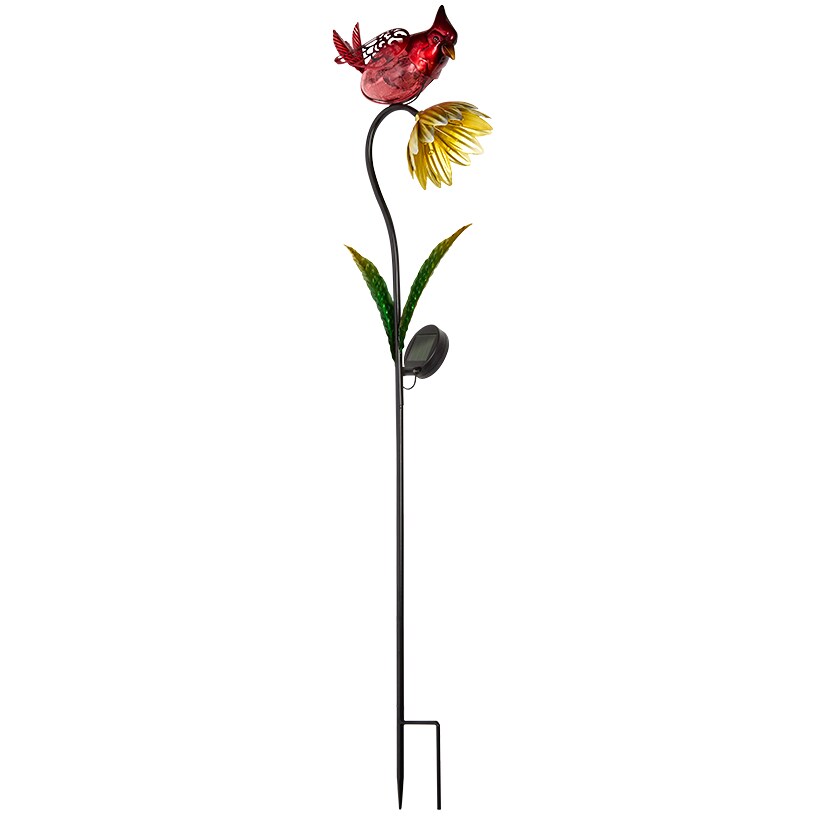 Solar Flower With Perched Bird Garden Stake - Blue or Red#select-color_red