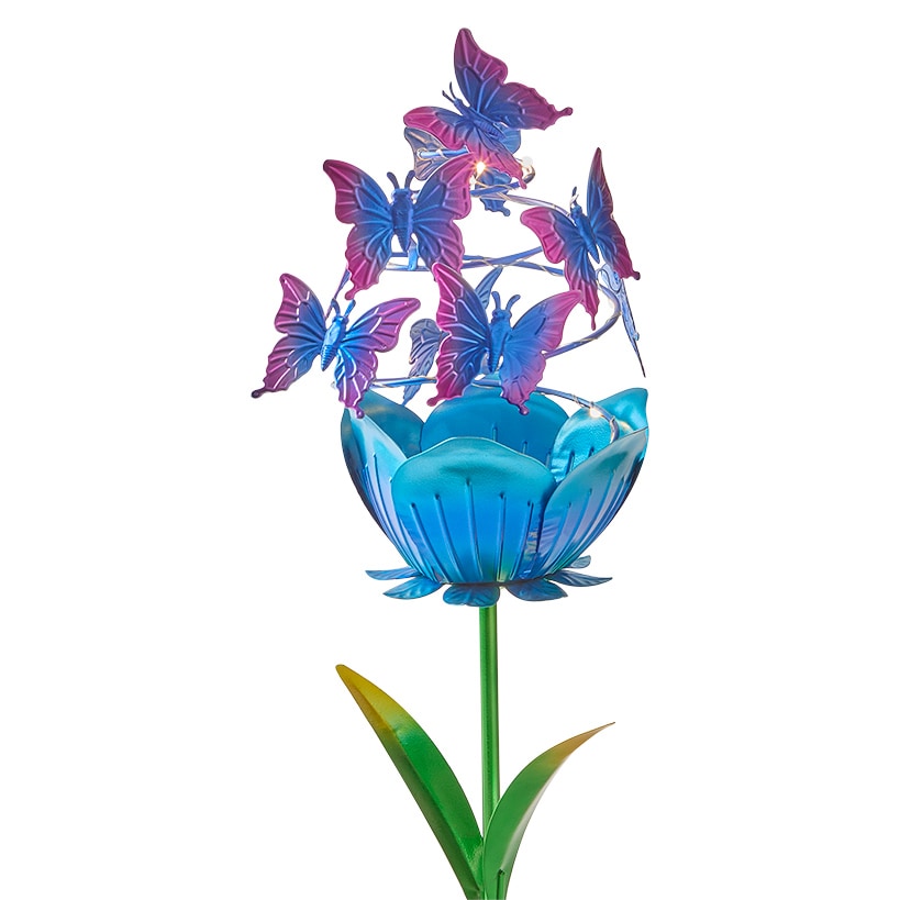 Solar Powered Flower Garden Stake with Butterflies