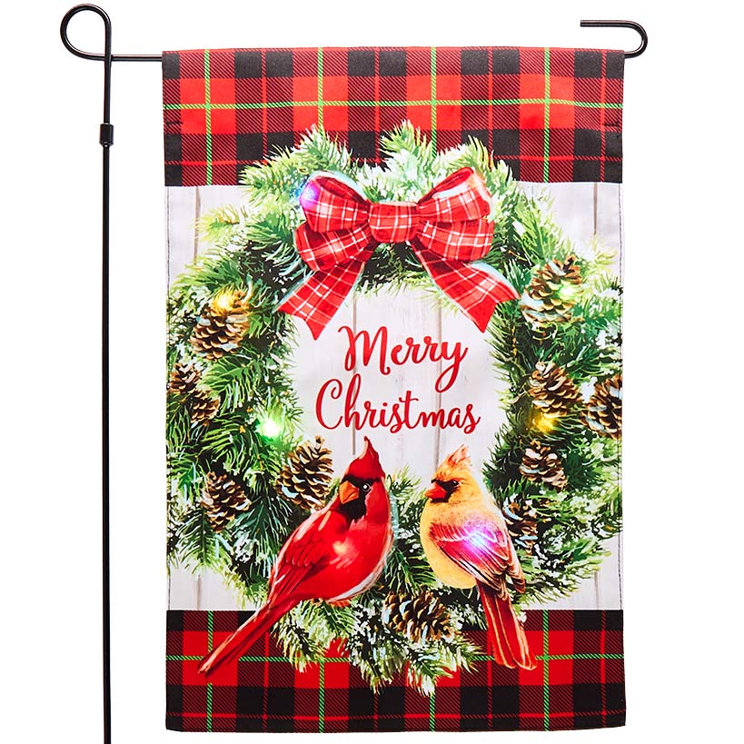 Merry Christmas Solar Flag with Cardinal Design and Pole