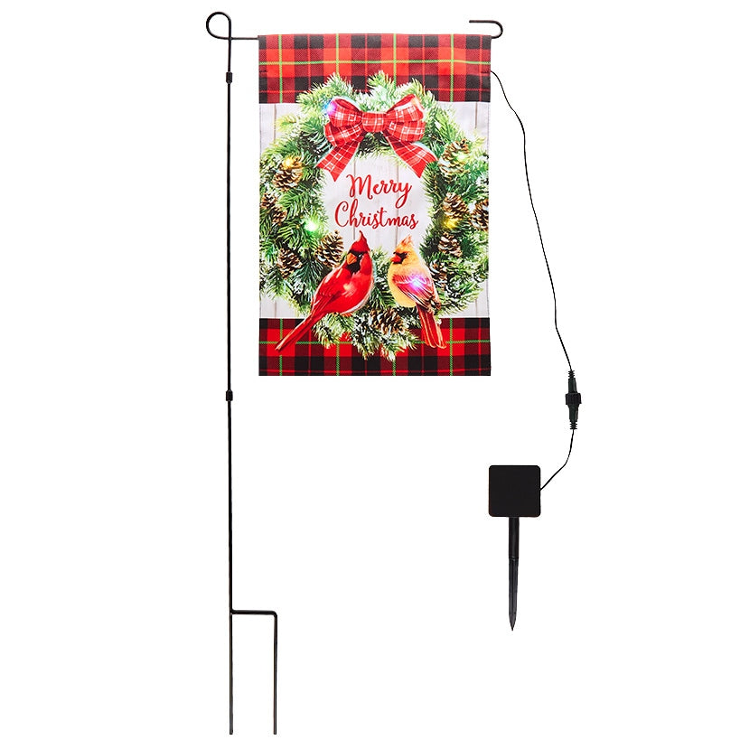 Merry Christmas Solar Flag with Cardinal Design and Pole