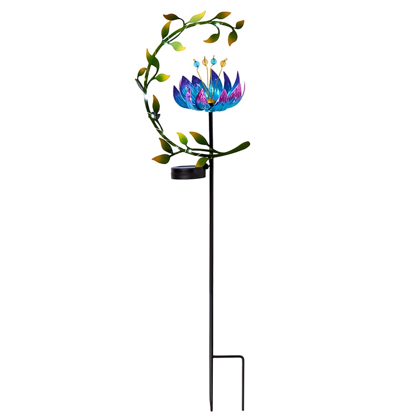Solar Flower and Leaves Wind Spinner Garden Stake Red or Blue#select-color_blue