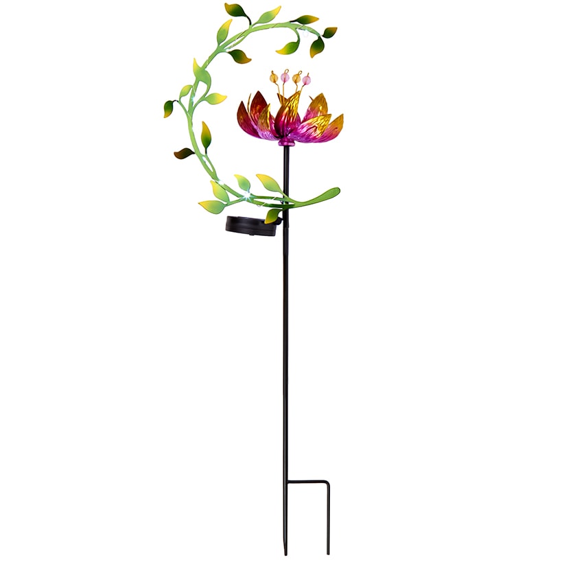 Solar Flower and Leaves Wind Spinner Garden Stake Red or Blue#select-color_red